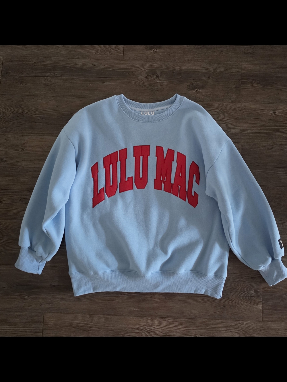 Lulu Mac Light Blue Sweatshirt with Red Lulu Mac Logo